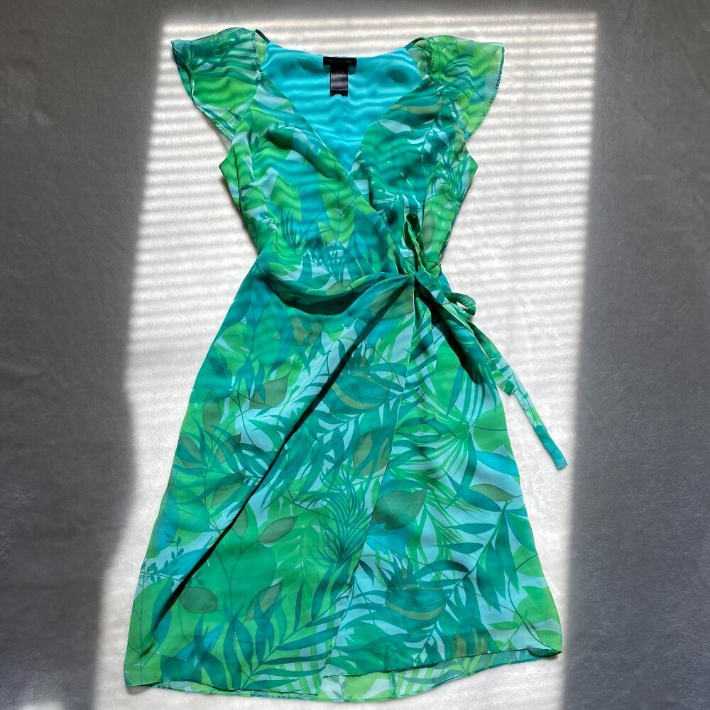 BCBG MaxAzria Green Tropical Leaf Wrap Dress - Size 6